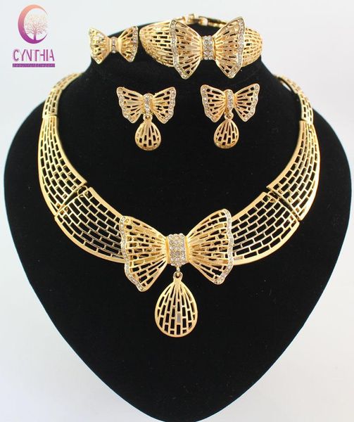 

earrings & necklace women costume jewelry sets fashion gold color butterfly dubai rhinestone wedding bridal nigerian set, Silver
