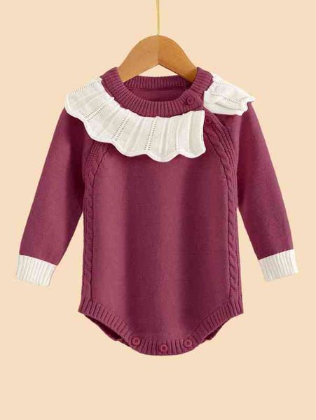 

baby contrast ruffle trim cable knit bodysuit she, Blue