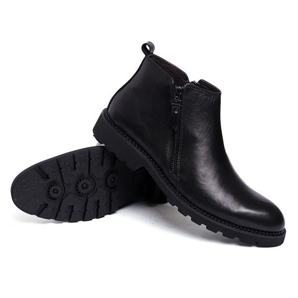 

boots warm winter fleece lining mens ankle zipper british real cow leather knight black business man formal shoes footwear