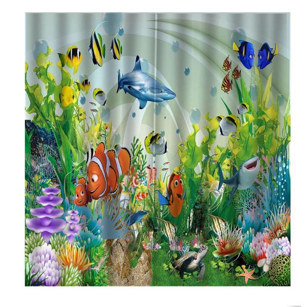 

modern cartoon marine life landscape curtains ocean colorful underwater world window drapes for children's room indoor decor curtain &
