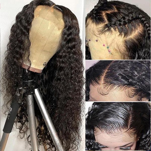 

lace wigs deep curly front wig human hair wave 4x4 5x5 hd closure, Black;brown