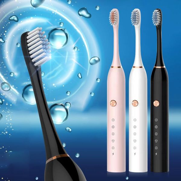 

smart electric toothbrush usb rechargeable six-speed intelligent sonic vibration 5 modes waterproof 2*replacement soft brush heads