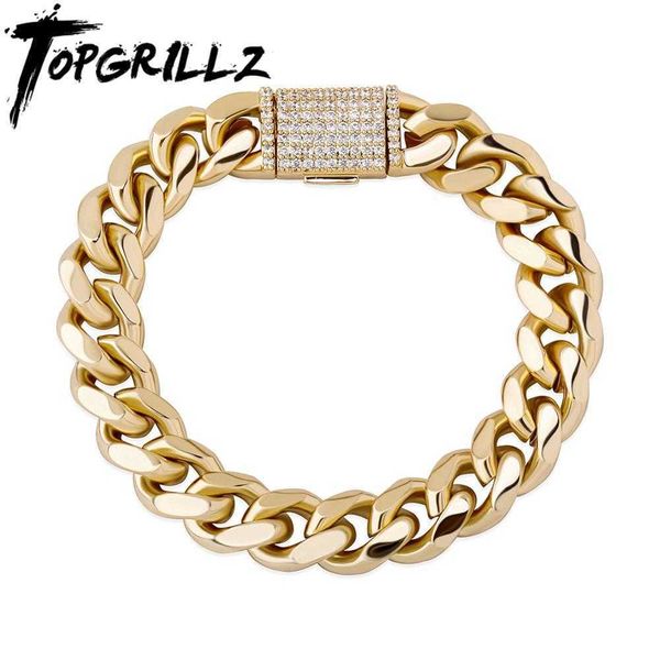 

rillz 10mm12mm box clasp cuban bracelet iced out bracelet hip hop fashion charm jewelry gift for men women 210609, Golden;silver