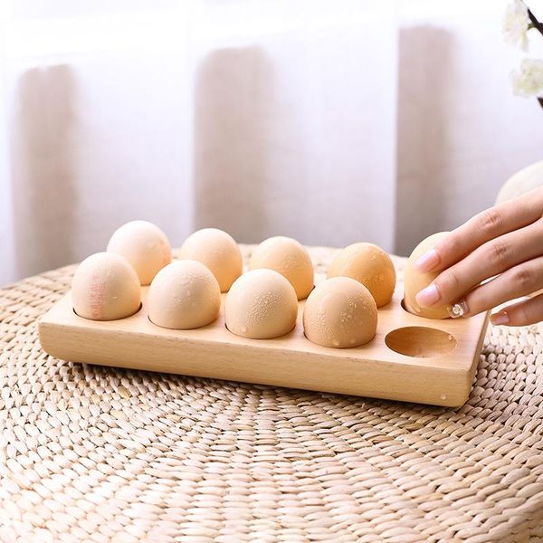 

storage bottles & jars wooden double row egg box beech tray refrigerator eggs holder home organizer rack kitchen accessories