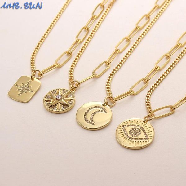 

chains mhs.sun vintage design mosiac zircon moon/eye/star pendant necklace fashion chunky chain chokers jewelry for women/girls gifts, Silver