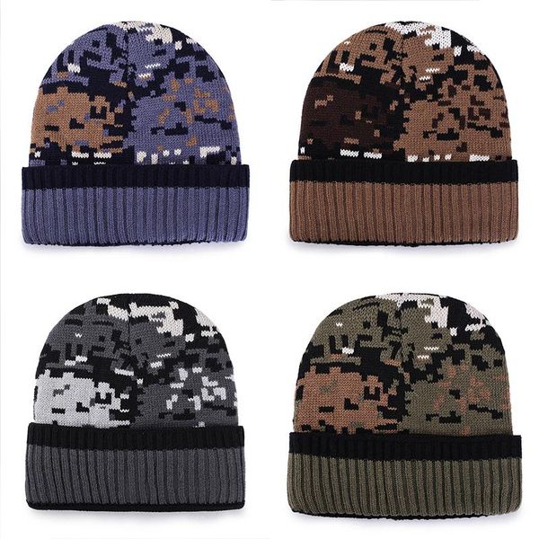 

beanies warm winter camouflage knitted hats plush cotton skullies men women outdoor ski skate bonnet cap gorras