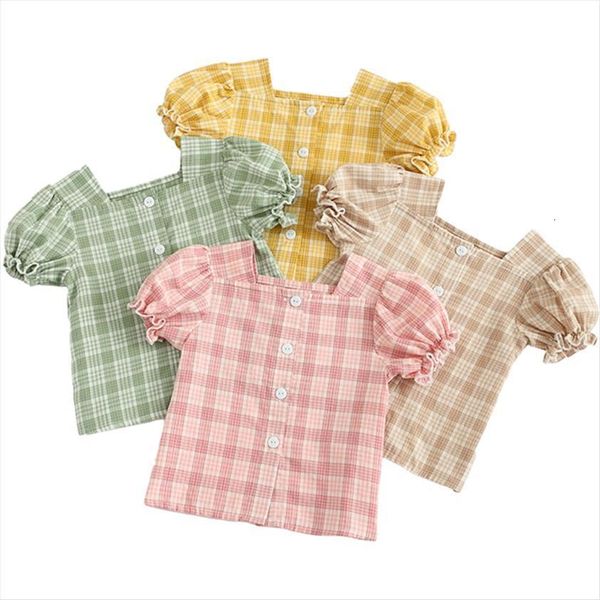 

summer kids baby girls blouses tee cotton plaid childrens girl t shirt clothes, Blue