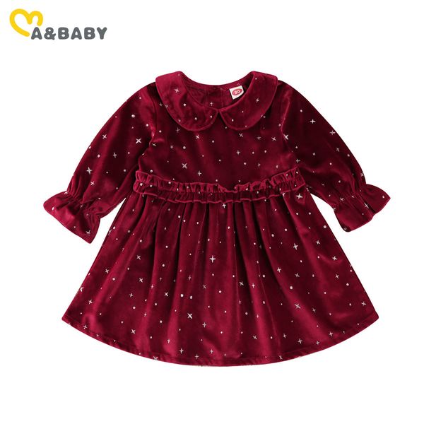 0-24M Weihnachten Baby Mädchen Rotes Kleid Samt Langarm Pailletten Tutu Party Kleider Für Mädchen Winter Kleidung kostüme 210515