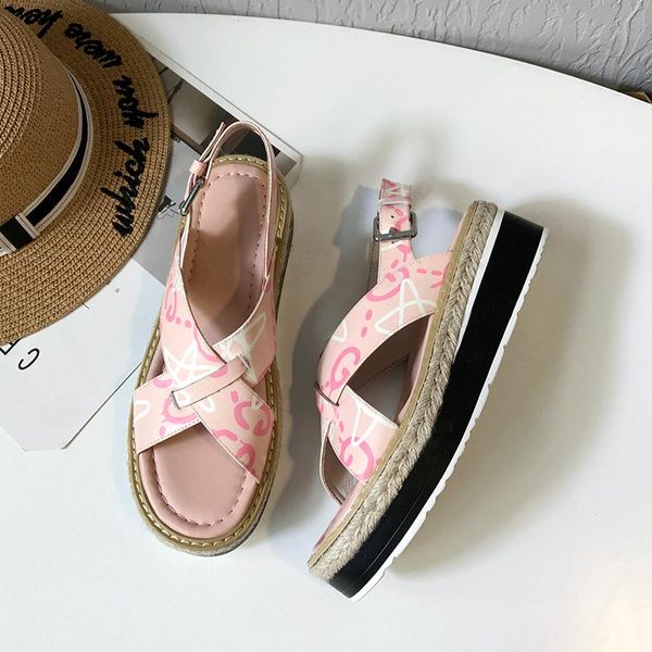 

sandals women's genuine leather platform flats cross strap leisure summer sandalias printed fashion female footwear shoes women, Black