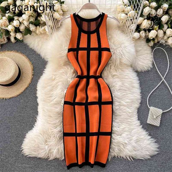 

women knitted bodycon dress sleeveless chic fashion lady minishort dresses stretchy plaid party winter vestidos 210601, Black;gray
