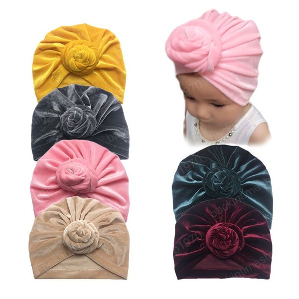 Bebê meninas nó chapéus recém-nascido macio dourado veludo turbante infantil beanie bonés crianças acessórios de cabelo presentes de natal