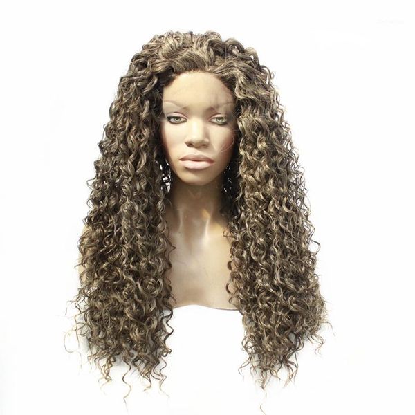 

mr hair synthetic lace front wig mix color heat resistant long curly fiber for women half hand tied1, Black
