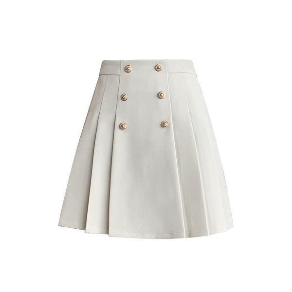 

skirts spring summer japanese preppy style girls high waist pleated women a-line solid color double breasted slim bottoms, Black