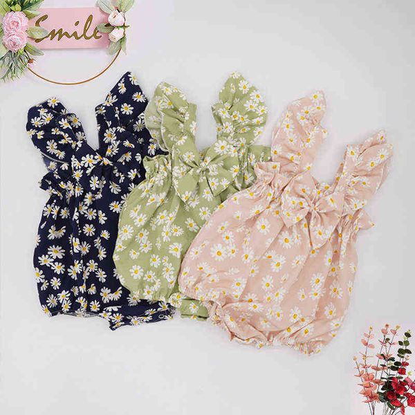 

newborn baby girl floral rompers polyester new fashion strap sunsuit toddler clothes bodysuit beach playsuit infant outfits gift g220223, Blue