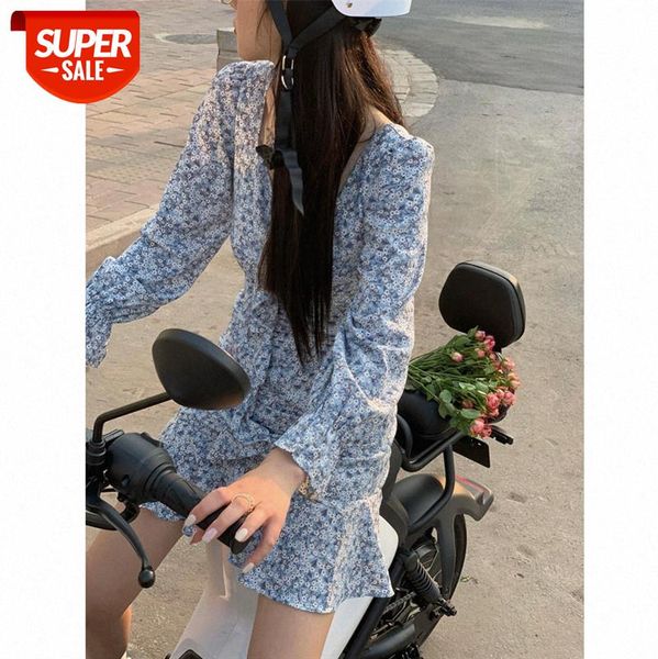

square collar floral dress women's mid-length temperament slim lace skirt net red #wy2b, White;black