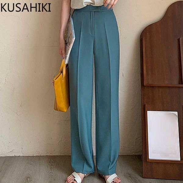 

kusahiki suit wide leg pants causal solid high waist women trousers spring summer long pants mujer pantalones 6g869 210602, Black;white