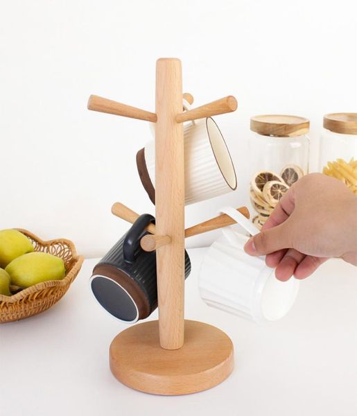 

hooks & rails tree shape wood coffee tea cup rack storage holder stand home kitchen mug hanging display drinkware shelf with 6