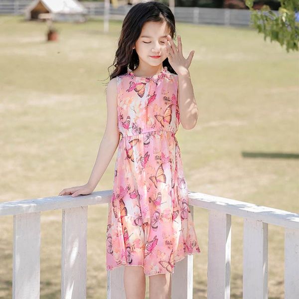 

girl's dresses kids for girls butterfly pattern girl beach dress sleeveless summer children's clothing 6 8 10 12 14, Red;yellow