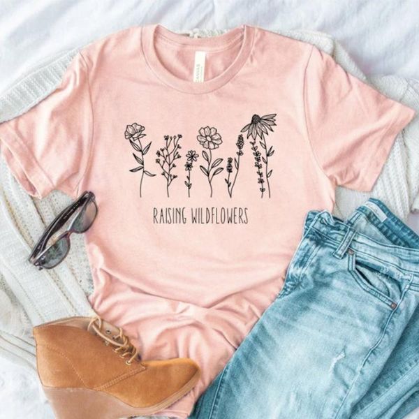 

women's t-shirt raising wildflowers woman casual summer female tee short sleeve t shirt sunflowers printed dropship, White