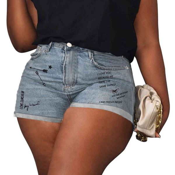 

shorts letter print graffiti high waist denim women 2021 summer butterfly pattern straight slim cotton casual jeans shorts lady, White;black