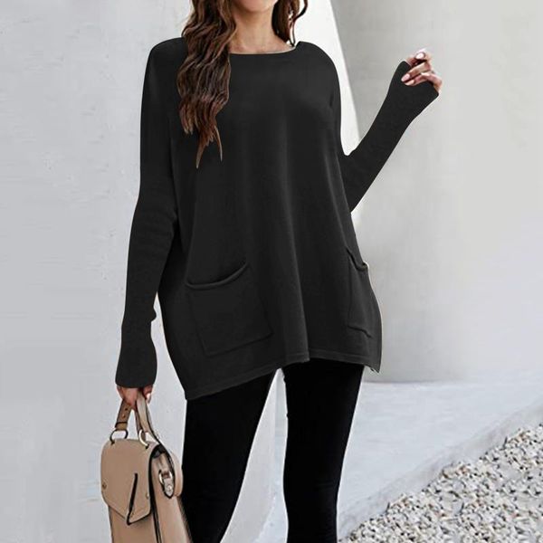 

women's blouses & shirts fashion solid pockets blouse autumn winter loose o-neck female women long sleeve shirt blusas femininas cloth, White