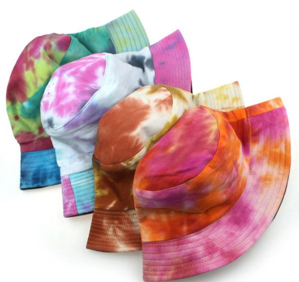 

2021 spring and summer tie dye bucket men women both sides fashion hip-hop fisherman hats street outdoor travel boy girl hat, Blue;gray