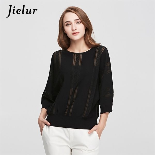 

spring europe perspective t-shirt women pullovers batwing sleeve pure color lady knitted t-shirts loose thin knitwear 210426, White