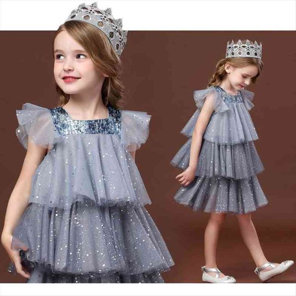 

girls princess dress for kids summer sweet mesh sequined cake party dresses children fairy ruffled short sleeve summer clothes, Red;yellow