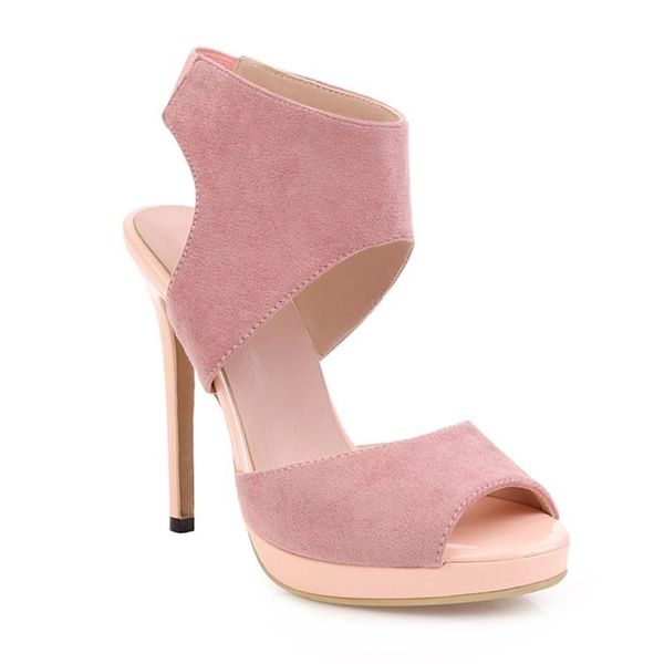 

sandals women's 2021 summer fish mouth suede 12 cm high heels open heel fashion shoes size 30-52, Black