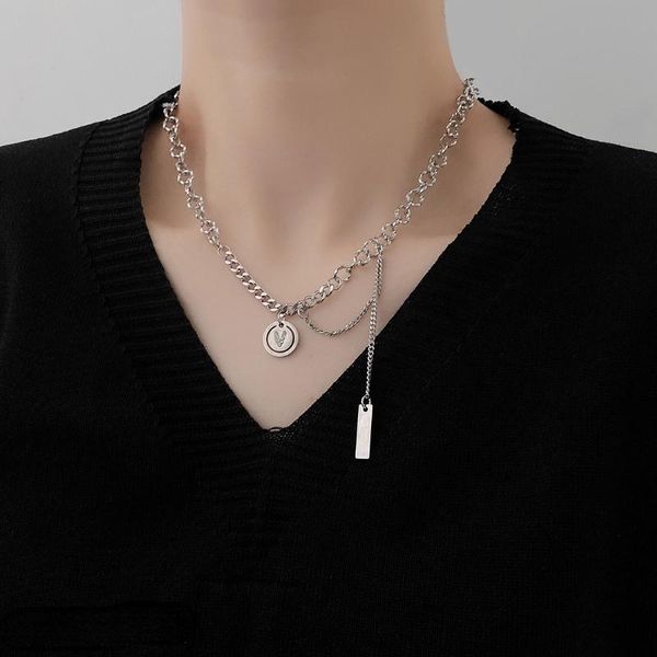 

pendant necklaces vsnow fashion asymmetric circle love heart necklace for women chunky chain metallic stainless steel jewelry, Silver