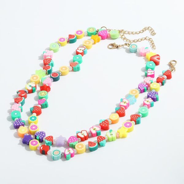 

chokers dutrieux 2021 ethnic candy color random resin fruit rice beads necklace for women girls soft clay choker collares, Golden;silver