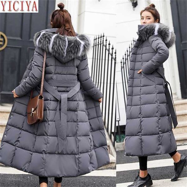 

gray oversized long parkas women winter hooded jacket plus size large coat thick warm elegant vintage windbreaker 211216, Black