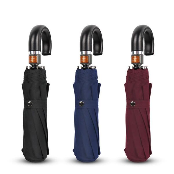 

umbrellas folding automatic umbrella rain women men large windproof parasol british leather handle drop 10k paraguas