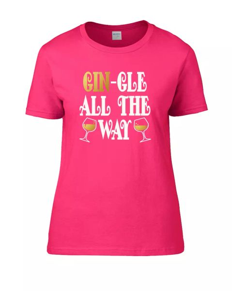 

Gin-Gle All the Way- Christmas Carol- Women's T-Shirt, White;black