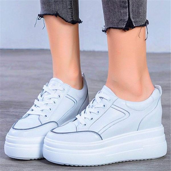 

boots fashion sneakers women lace up cow leather ankle platform wedge high heels oxfords creepers 34 35 36 37 38 39, Black