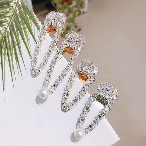 

other h:hyde 2021 fashion shiny rhinestone crystal pearl hair clip hairpins barrettes for girl women headwear accessories, Golden;white