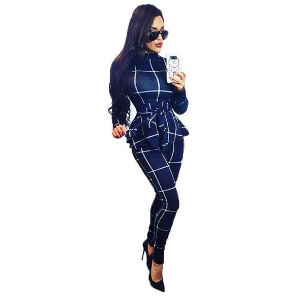 

women's jumpsuits & rompers 2021 women turtleneck skinny bodyconjumpsuit long sleeve sashes plaid print romper party casual one piece o, Black;white
