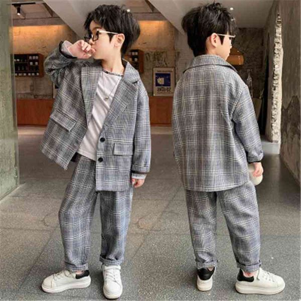 

teen boy clothing set spring plaid suit kids jacket coat pants 2pcs school tracksuit children casual outfits 11 12 13, Black
