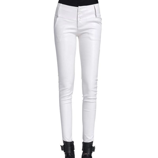 

women's pants & capris plus size women autumn winter female leather trousers slim body with thick stretch pencil, Black;white