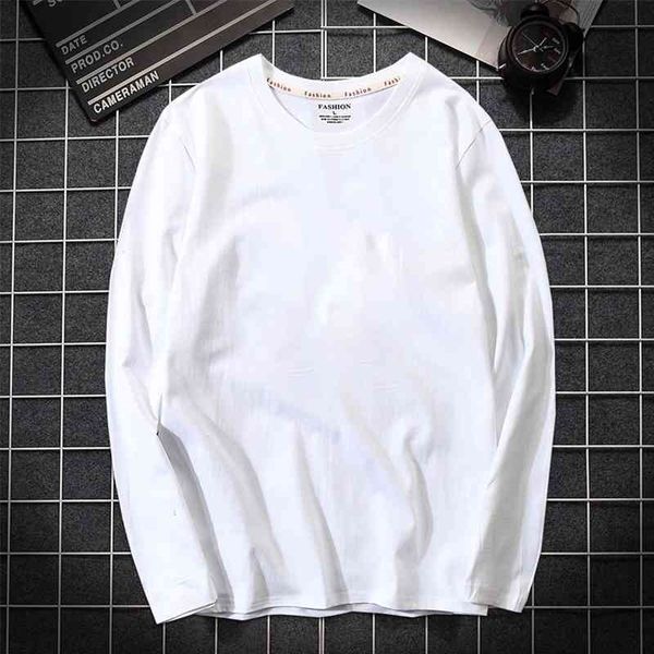 

autumn mens t shirt 100% cotton long sleeve slim t-shirt male pure color high-quality casual tee shirt white plus size 5xl 210410, White;black