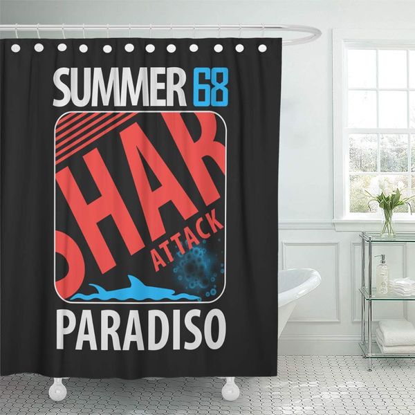 

zhhld shower curtain bite blue badge typographic of shark and summer big shower curtains sets with 12 hooks 60 x 72 inches