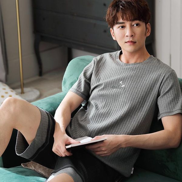

men's sleepwear men cotton sports pajamas sets 2pcs loungewear pyjamas short t-shirt&shorts sleep suit l-3xl nightwear summer homew, Black;brown