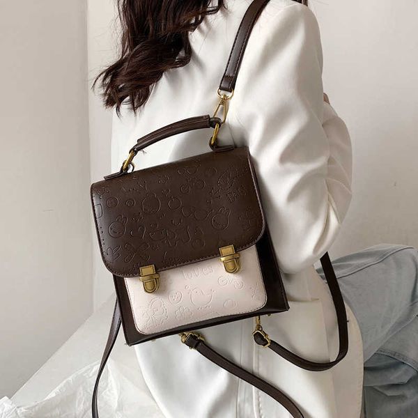 

multi purpose leather backpack women's 2021 fashion british backpack girl's versatile one shoulder msenger bag