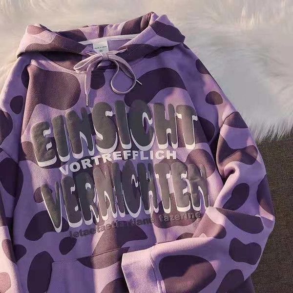 

women's hoodies & sweatshirts purple cow print graphic harajuku teens clothes couples hip hop casual hoodie women fashion 2021 autumn, Black