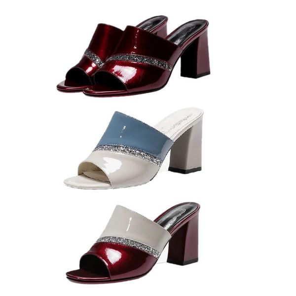 

slippers women's shoes summer style heel sandals and female color matching fish mouth one-word, Black