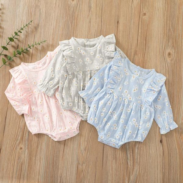 

rompers 0-24m baby girls long sleeve little daisy jacquard ruffles casual bodysuit soft spring autumn for infant, Blue