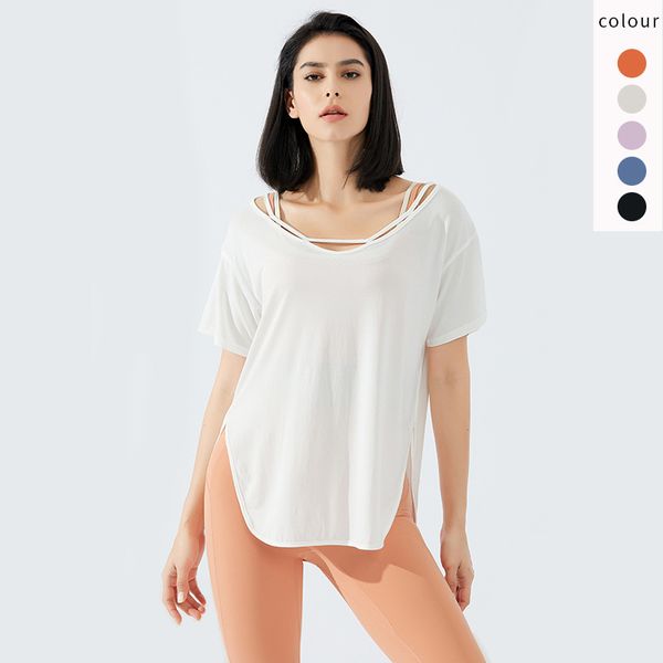 

sportswear women's loose fitting short sleeve breathable t-shirt summer thin yoga net red fitness suit, Gray
