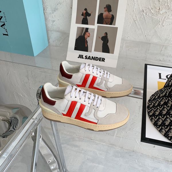 

low-men's and women's shoes, comfortable brand lace up flat-bottomed designer couple luxury sneakers, Red;white