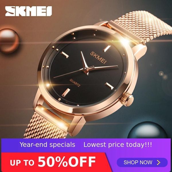 

wristwatches skmei women quartz watch fashion simple design water resistant stainless steel strap rose gold mujer reloj ladies elegant 1528, Slivery;brown