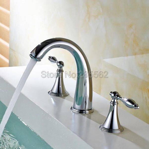 

bathroom sink faucets polished chrome 3 hole deck mounted widespread basin faucet vessel dual handle mixer taps lnf433